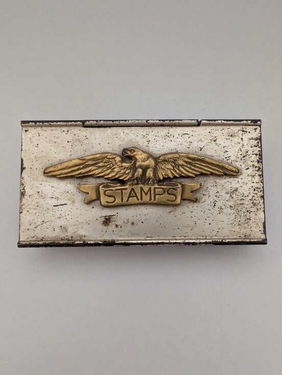 Other - Vtg Brass Federal Eagle Stamp Box Case Hinged Lid Metal Desk Organizer Antique